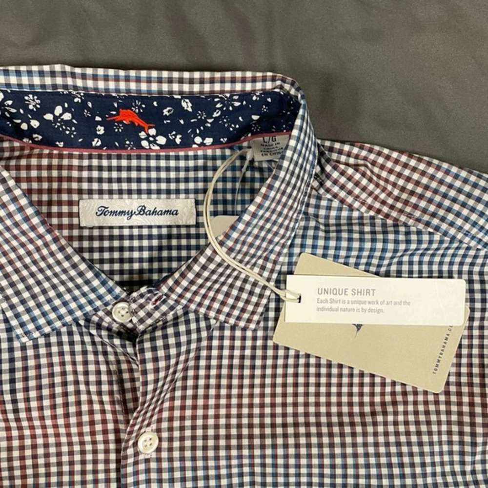 NWT Tommy Bahama Mens L Gingham Check Button Down Shirt Pima Cotton Multi-Color‎
